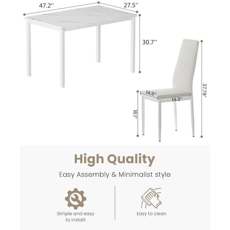 Mieres Modern Style 5-Piece Faux Marble Top Dining Table Set with 4 Faux Leather Upholstered Dining Chairs