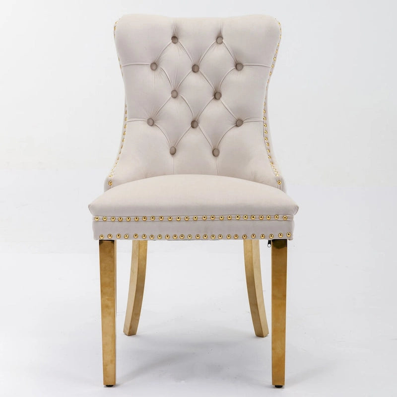 High-end Tufted Solid Wood Contemporary Velvet Upholstered Dining Chair with Golden Stainless Steel Plating Legs,Set of 2