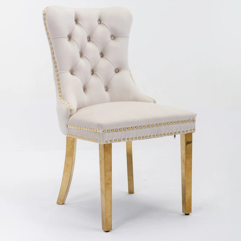 High-end Tufted Solid Wood Contemporary Velvet Upholstered Dining Chair with Golden Stainless Steel Plating Legs,Set of 2