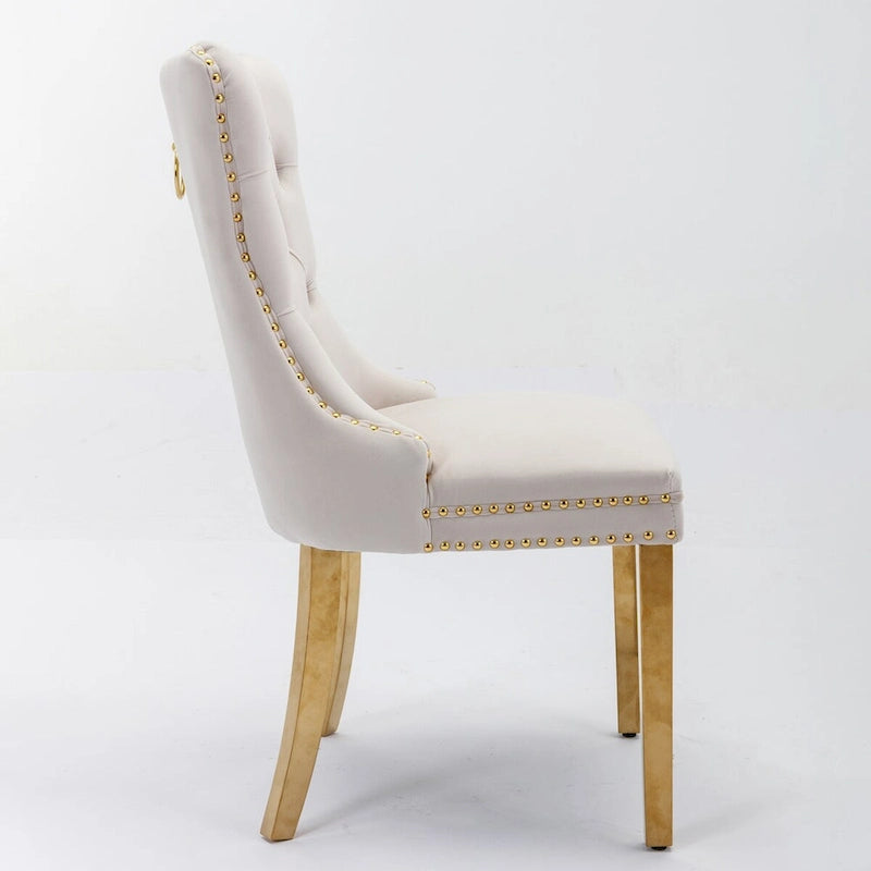 High-end Tufted Solid Wood Contemporary Velvet Upholstered Dining Chair with Golden Stainless Steel Plating Legs,Set of 2