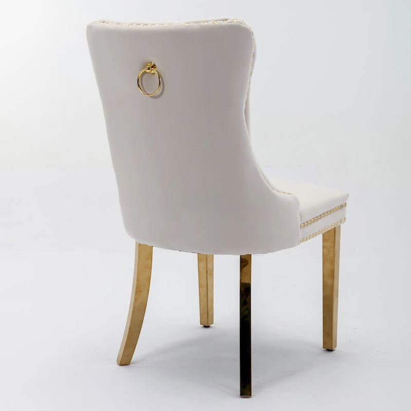 High-end Tufted Solid Wood Contemporary Velvet Upholstered Dining Chair with Golden Stainless Steel Plating Legs,Set of 2