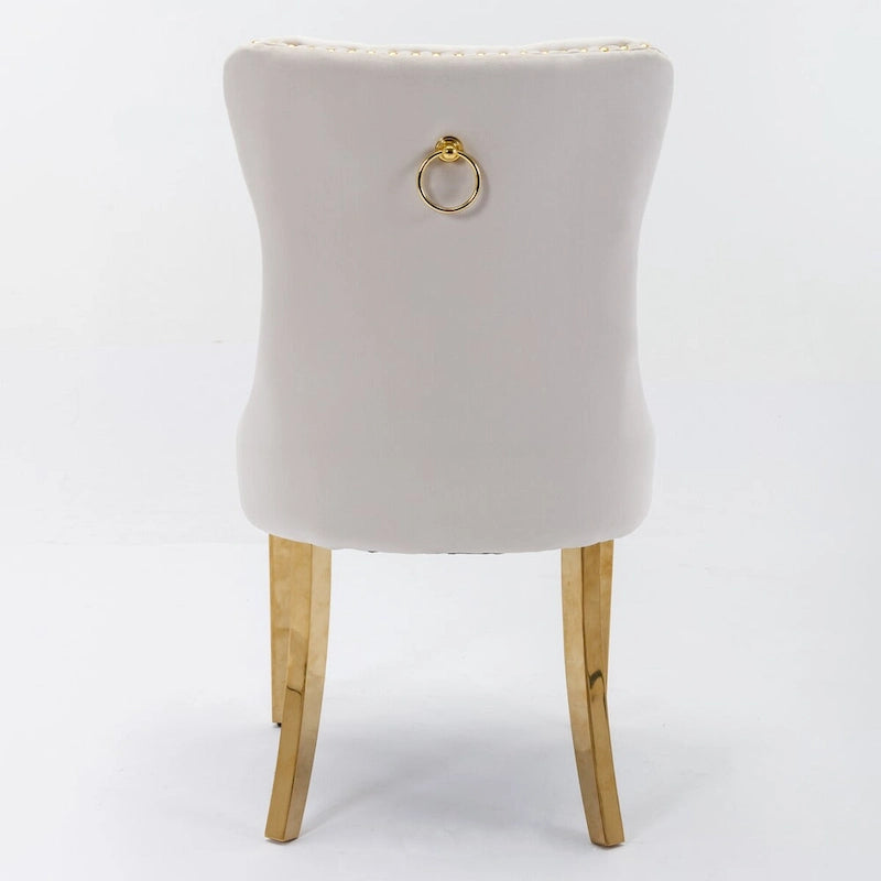 High-end Tufted Solid Wood Contemporary Velvet Upholstered Dining Chair with Golden Stainless Steel Plating Legs,Set of 2