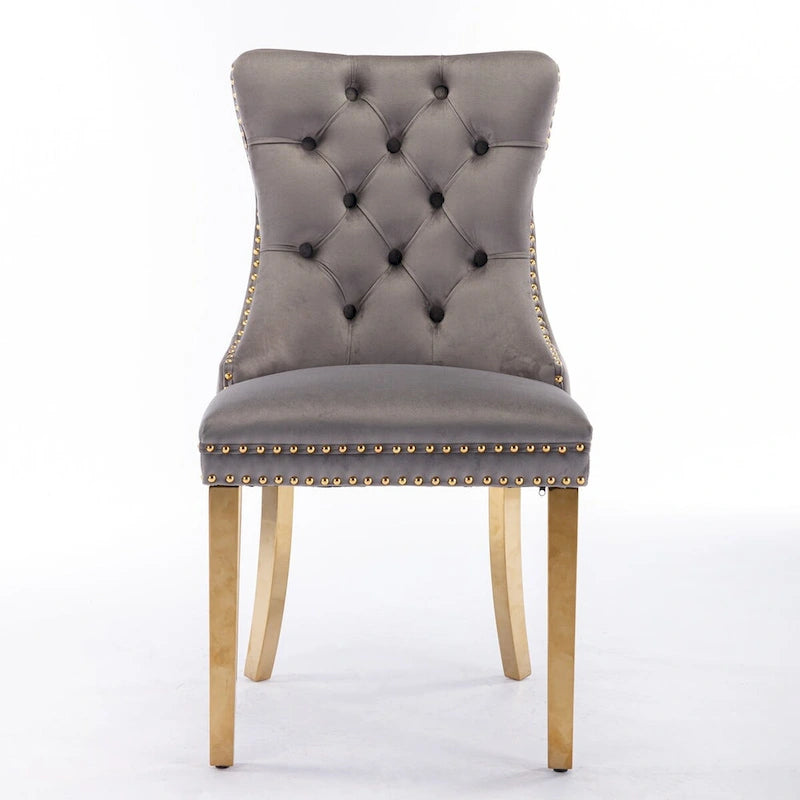 High-end Tufted Solid Wood Contemporary Velvet Upholstered Dining Chair with Golden Stainless Steel Plating Legs,Set of 2