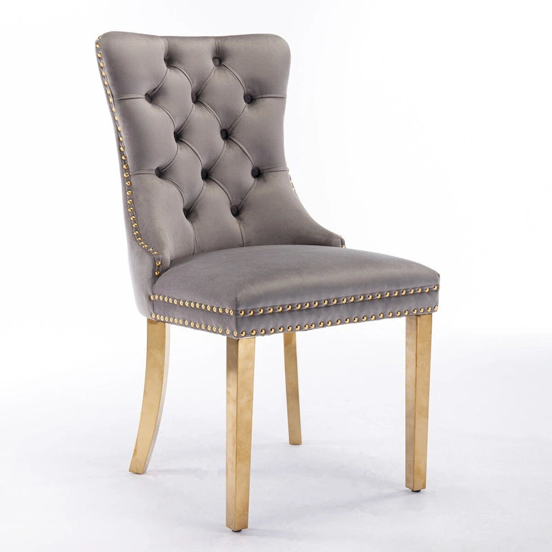 High-end Tufted Solid Wood Contemporary Velvet Upholstered Dining Chair with Golden Stainless Steel Plating Legs,Set of 2