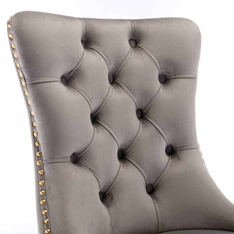 High-end Tufted Solid Wood Contemporary Velvet Upholstered Dining Chair with Golden Stainless Steel Plating Legs,Set of 2