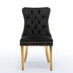 High-end Tufted Solid Wood Contemporary Velvet Upholstered Dining Chair with Golden Stainless Steel Plating Legs,Set of 2