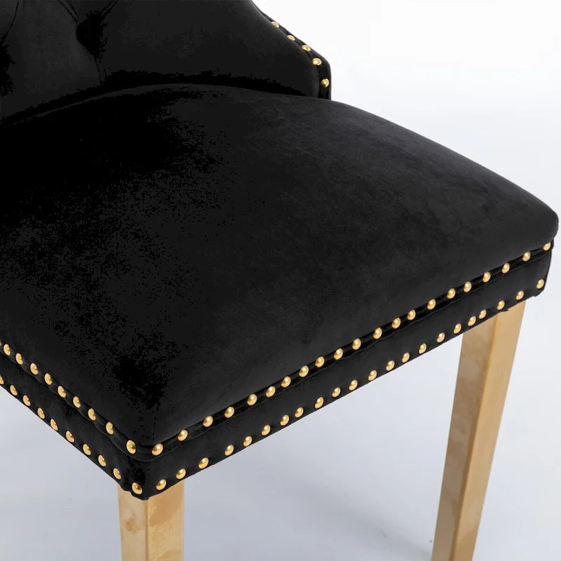High-end Tufted Solid Wood Contemporary Velvet Upholstered Dining Chair with Golden Stainless Steel Plating Legs,Set of 2