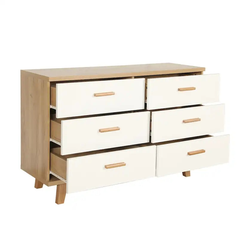 Modern White Oak Storage Solid Wood Drawer Dresser Side Cabinet