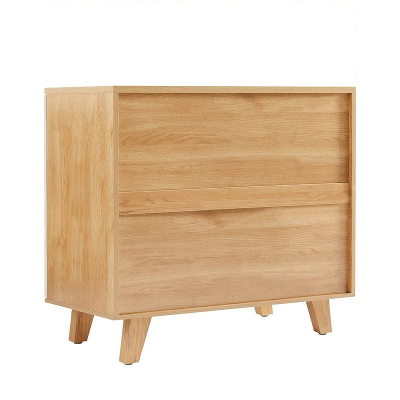 Modern White Oak Storage Solid Wood Drawer Dresser Side Cabinet