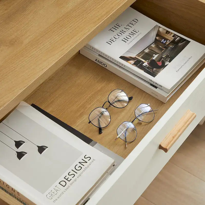 Modern White Oak Storage Solid Wood Drawer Dresser Side Cabinet