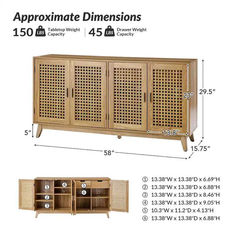 Alexis Contemporary 58Wide Sideboard with Solid Wood Legs by HULALA HOME