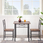 Brown 3-Piece Small Square Dining Table Set for Breakfast Nook Wood Bar Table with Chairs Set of 2 with Steel Frame