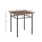 Brown 3-Piece Small Square Dining Table Set for Breakfast Nook Wood Bar Table with Chairs Set of 2 with Steel Frame