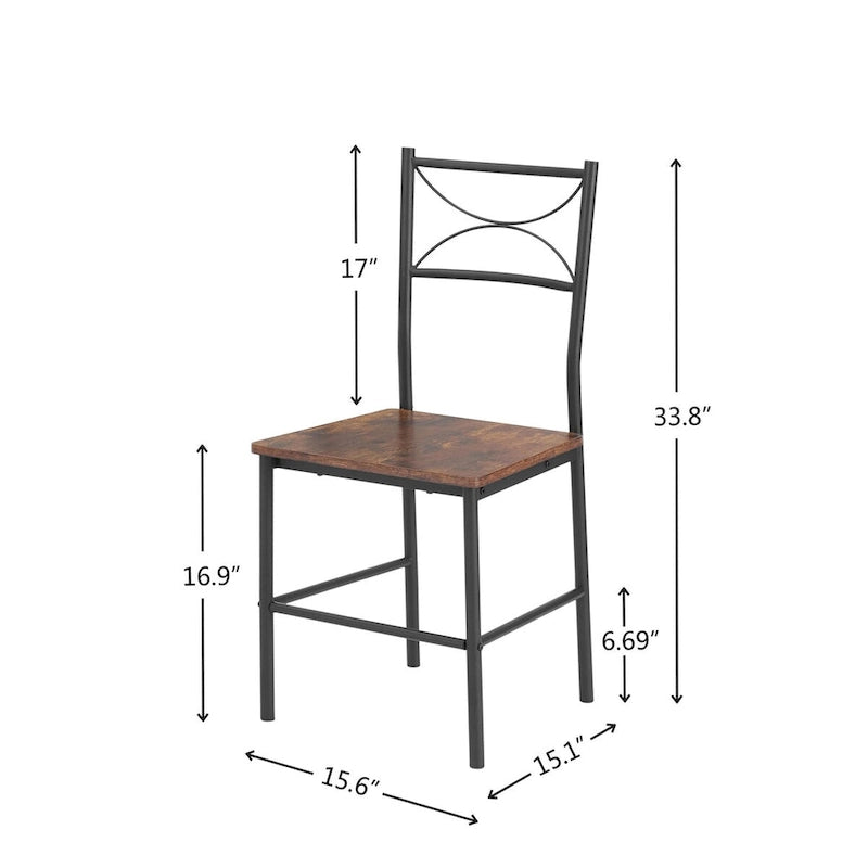 Brown 3-Piece Small Square Dining Table Set for Breakfast Nook Wood Bar Table with Chairs Set of 2 with Steel Frame