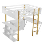 Merax Wood Loft Bed With Built-in Storage Cabinet and Shelves, Foldable desk