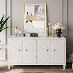 60-in Modern Wash White 4 Door Wooden Sideboard Buffet Server Accent Storage Cabinet
