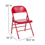 4 Pack Triple Braced & Double Hinged Metal Folding Chair