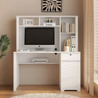 Computer Desk with Bookshelf,Wood Desk Teens Writing Laptop Home Office Desk with Drawers,3 AC Outlets and 2 USB Charging Ports