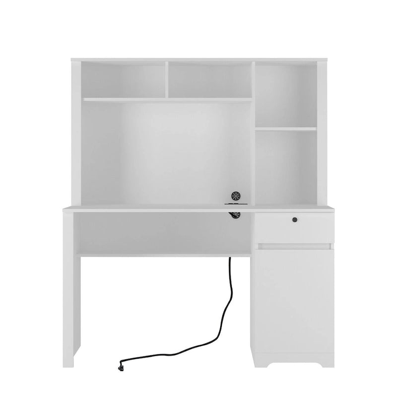Computer Desk with Bookshelf,Wood Desk Teens Writing Laptop Home Office Desk with Drawers,3 AC Outlets and 2 USB Charging Ports