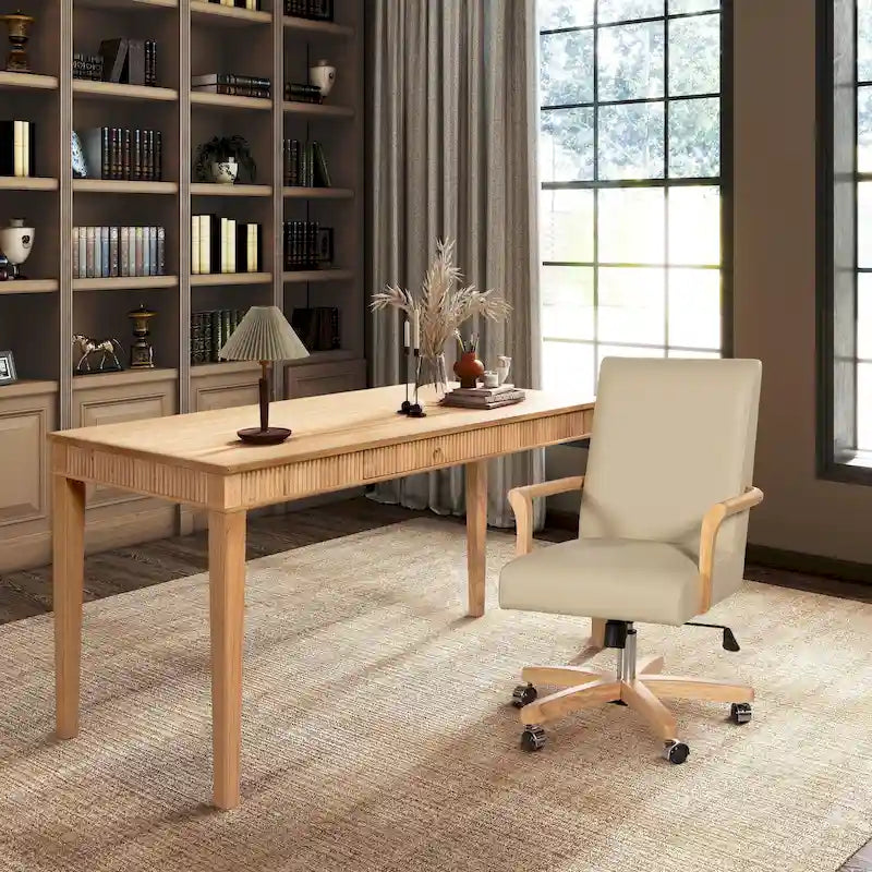 Modern Farmhouse Top Grain Leather Swivel Office Desk Chair