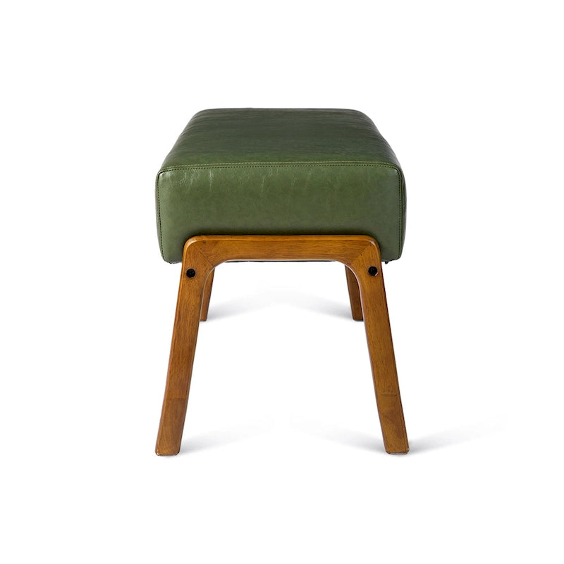 Glitzhome 42.25W Modern Leatherette Bench with Walnut Rubberwood Legs