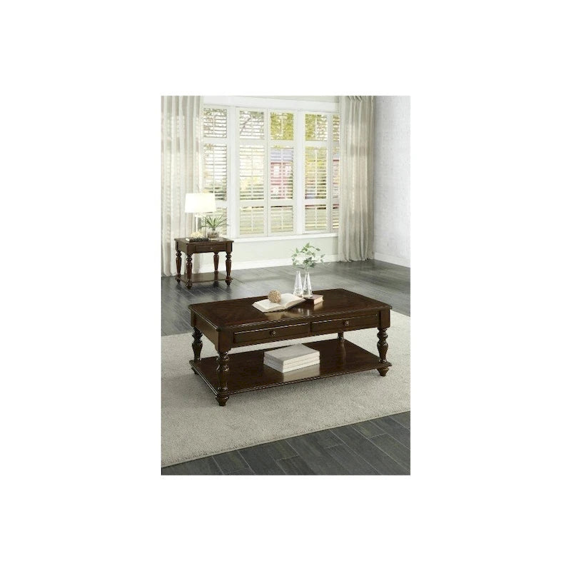 2 Drawer Wooden Cocktail Table With Bottom Shelf, Dark Espresso Brown