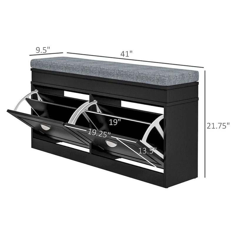 Shoe Rack Bench with Cushion, 2 Drawers and Adjustable Shelf