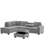 112-inch Modern L-shaped Sectional Sofa with Reversible Chaise, Storage Ottoman and Two Cup Holders - 112W x 80D x 33.7H