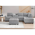 112-inch Modern L-shaped Sectional Sofa with Reversible Chaise, Storage Ottoman and Two Cup Holders - 112W x 80D x 33.7H