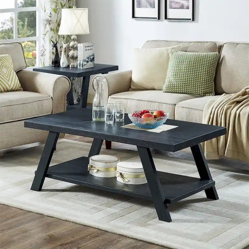 Contemporary Wood Coffee Table with Shelf