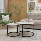 Nesting Coffee Table Set of 2, 27.6inch Round Coffee Table Wood Finish with Sturdy Metal Frame,End Table Side Tables
