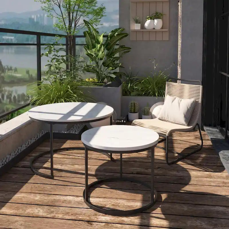 Nesting Coffee Table Set of 2, 27.6inch Round Coffee Table Wood Finish with Sturdy Metal Frame,End Table Side Tables