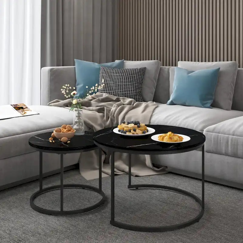 Nesting Coffee Table Set of 2, 27.6inch Round Coffee Table Wood Finish with Sturdy Metal Frame,End Table Side Tables