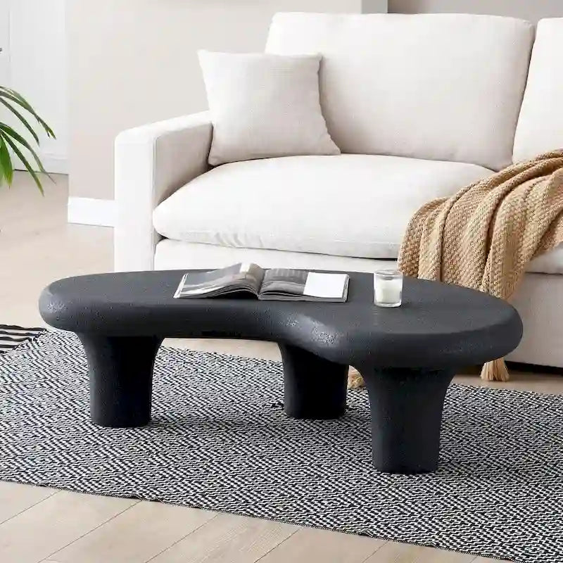 47.24 Fiberglass Cloud Coffee Table Vintage Table with 3 Support Legs, Irregular Center Table, No Need Assembly