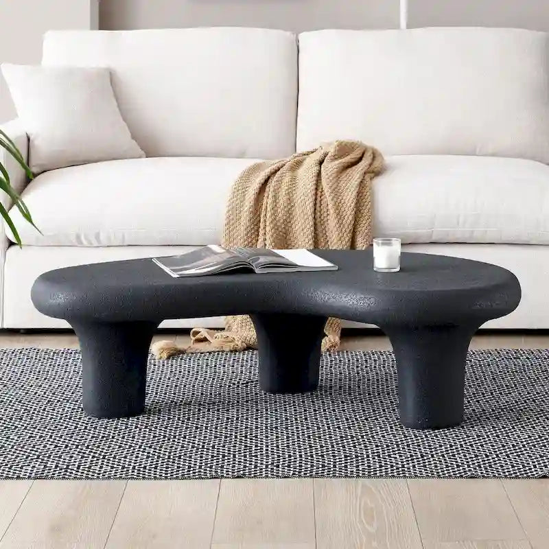 47.24 Fiberglass Cloud Coffee Table Vintage Table with 3 Support Legs, Irregular Center Table, No Need Assembly