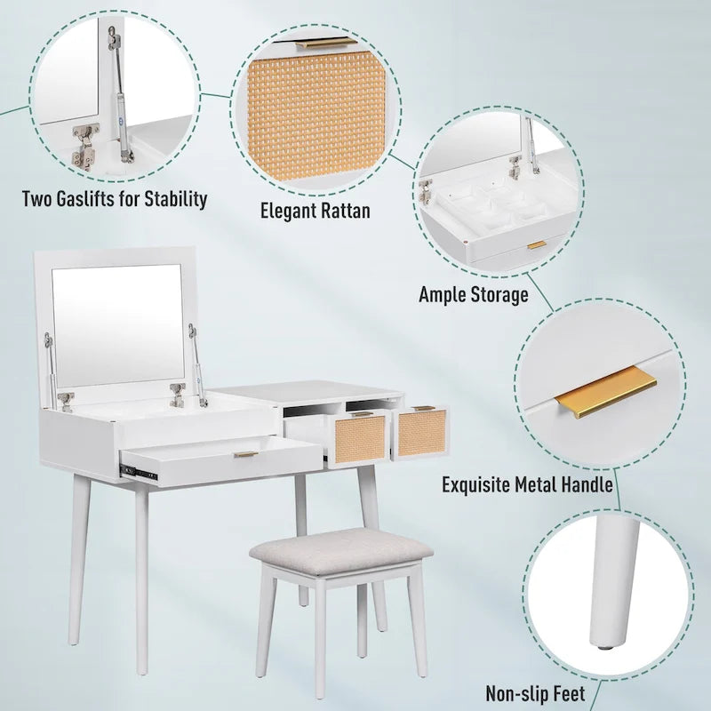 Classic Wood Makeup Vanity Set