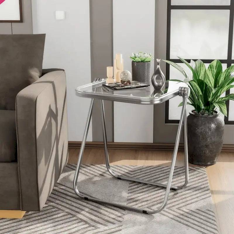 LeisureMod Lawrence Square Plastic Folding End Table with Iron Frame