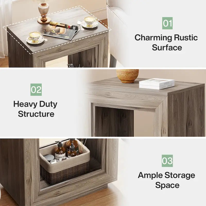 23.62-inch Farmhouse Rectangular End Side Table Nightstand Bedside Table for Living Room