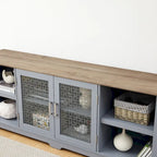 Modern TV Media Stand, Large Home Entertainment Console, for TV Up to 80, with Open Shelves and Glass Door Cabinets