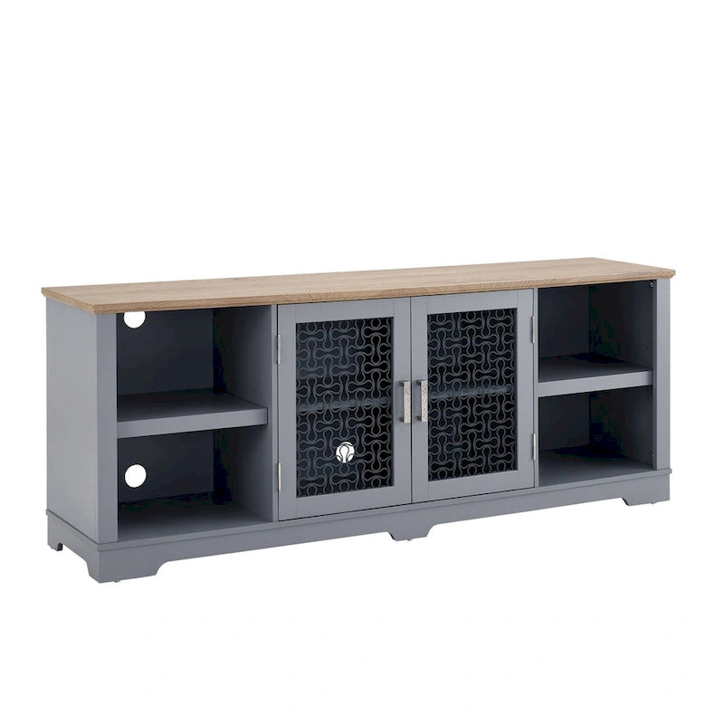 Modern TV Media Stand, Large Home Entertainment Console, for TV Up to 80, with Open Shelves and Glass Door Cabinets