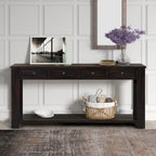 Pine Wood Console Table with 4 Drawers and Bottom Shelf for Entryway Hallway