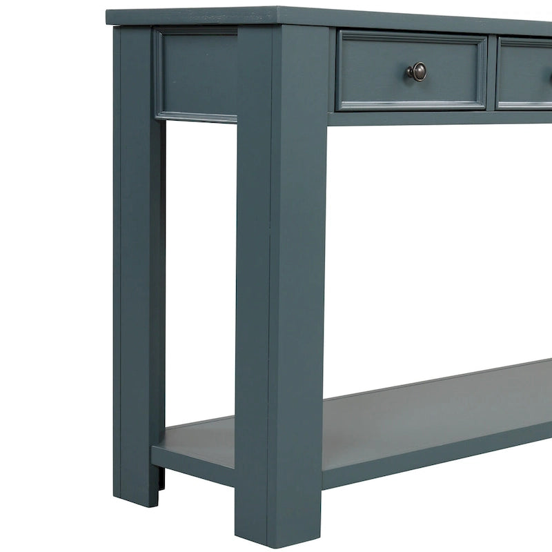 Pine Wood Console Table with 4 Drawers and Bottom Shelf for Entryway Hallway