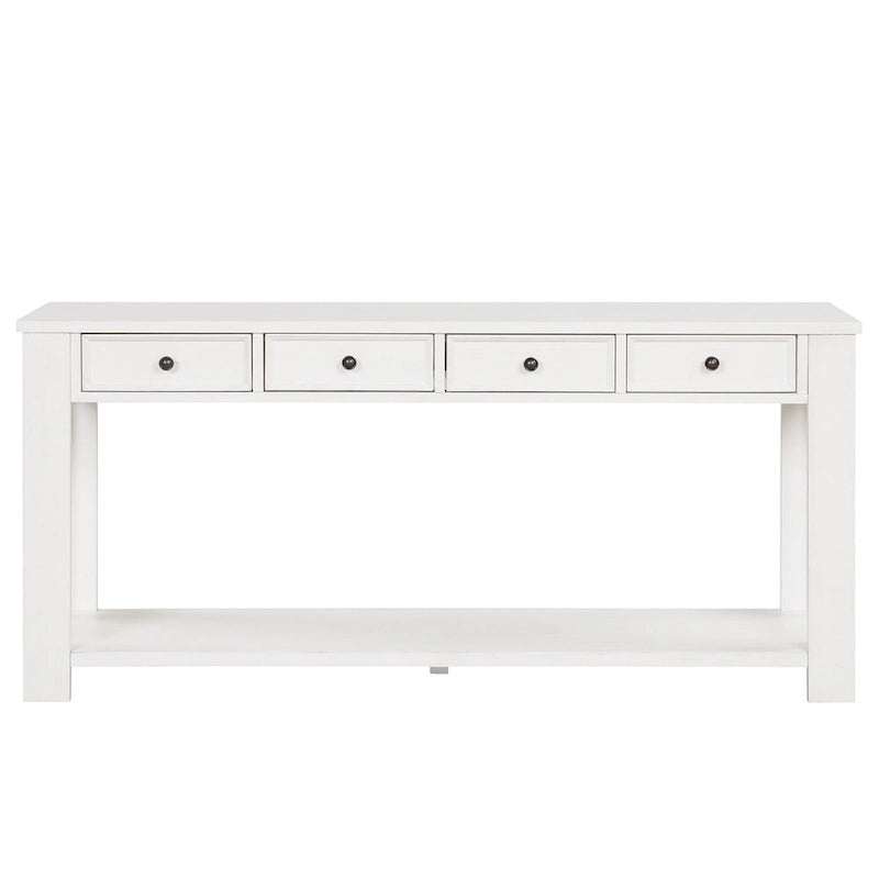Pine Wood Console Table with 4 Drawers and Bottom Shelf for Entryway Hallway