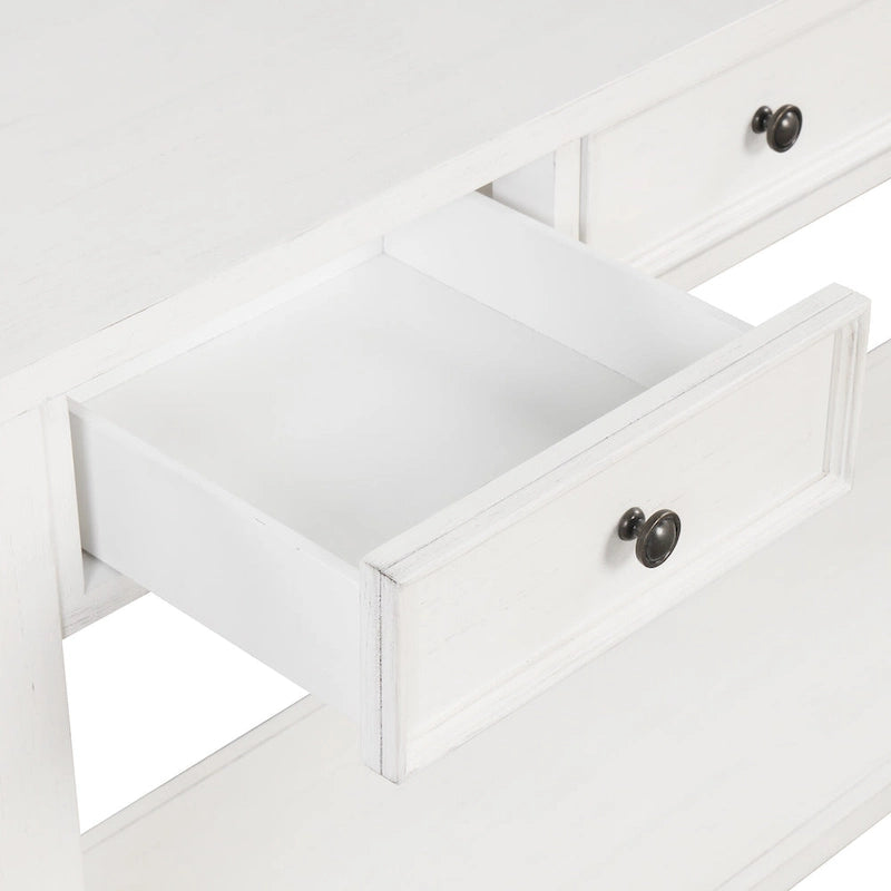 Pine Wood Console Table with 4 Drawers and Bottom Shelf for Entryway Hallway