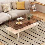 Rectangle Coffee Table, Tempered Glass Tabletop with Black Metal Legs, Modern Table for Living Room
