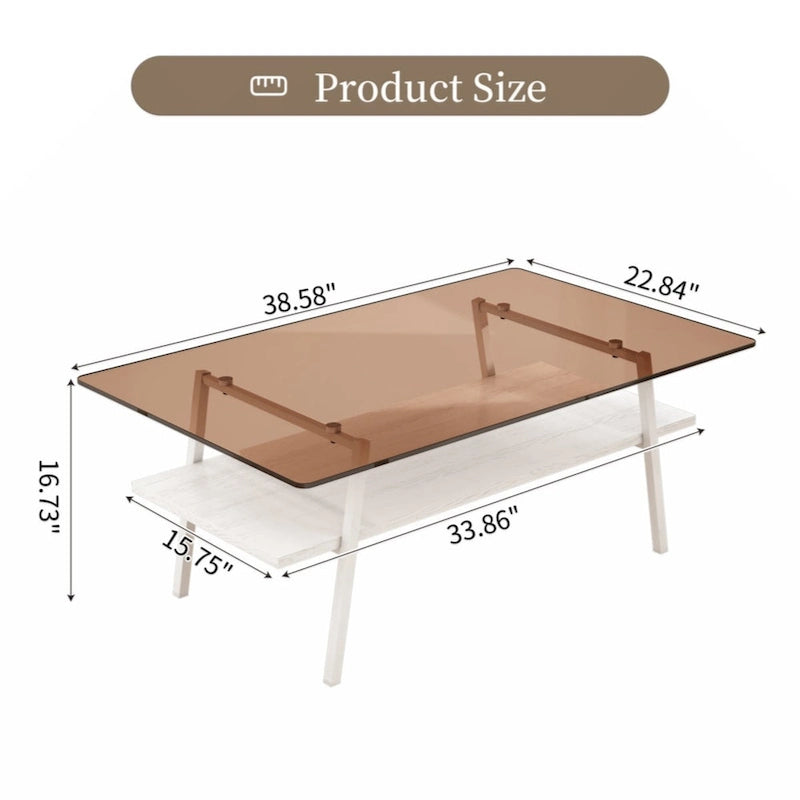 Rectangle Coffee Table, Tempered Glass Tabletop with Black Metal Legs, Modern Table for Living Room