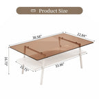 Rectangle Coffee Table, Tempered Glass Tabletop with Black Metal Legs, Modern Table for Living Room