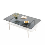 Rectangle Coffee Table, Tempered Glass Tabletop with Black Metal Legs, Modern Table for Living Room
