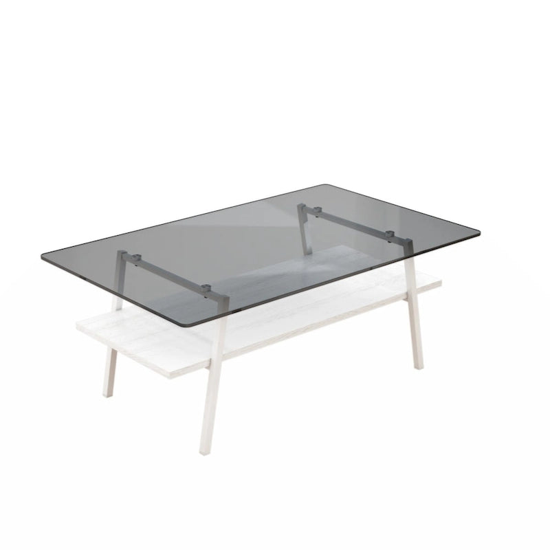 Rectangle Coffee Table, Tempered Glass Tabletop with Black Metal Legs, Modern Table for Living Room