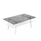 Rectangle Coffee Table, Tempered Glass Tabletop with Black Metal Legs, Modern Table for Living Room